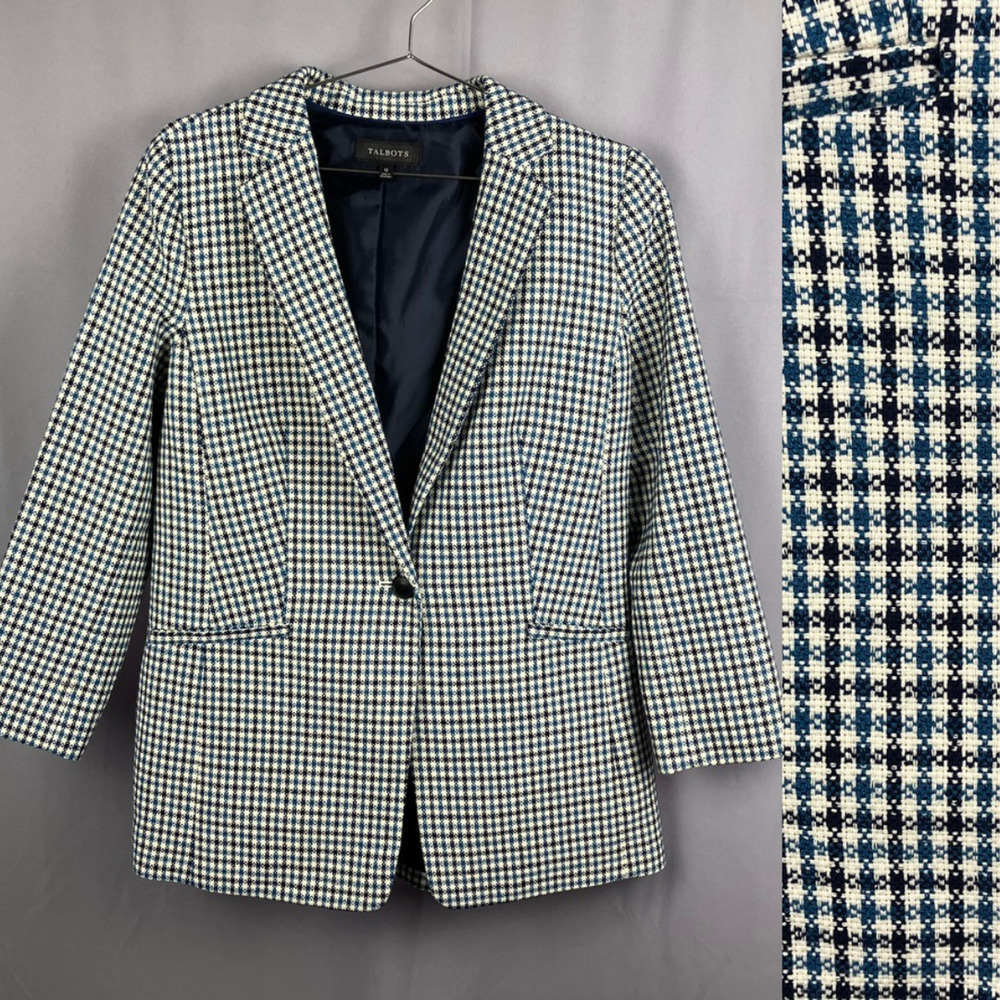 Talbots Checked Blazer Womens 12 Plaid Single Button Academia Preppy Clueless